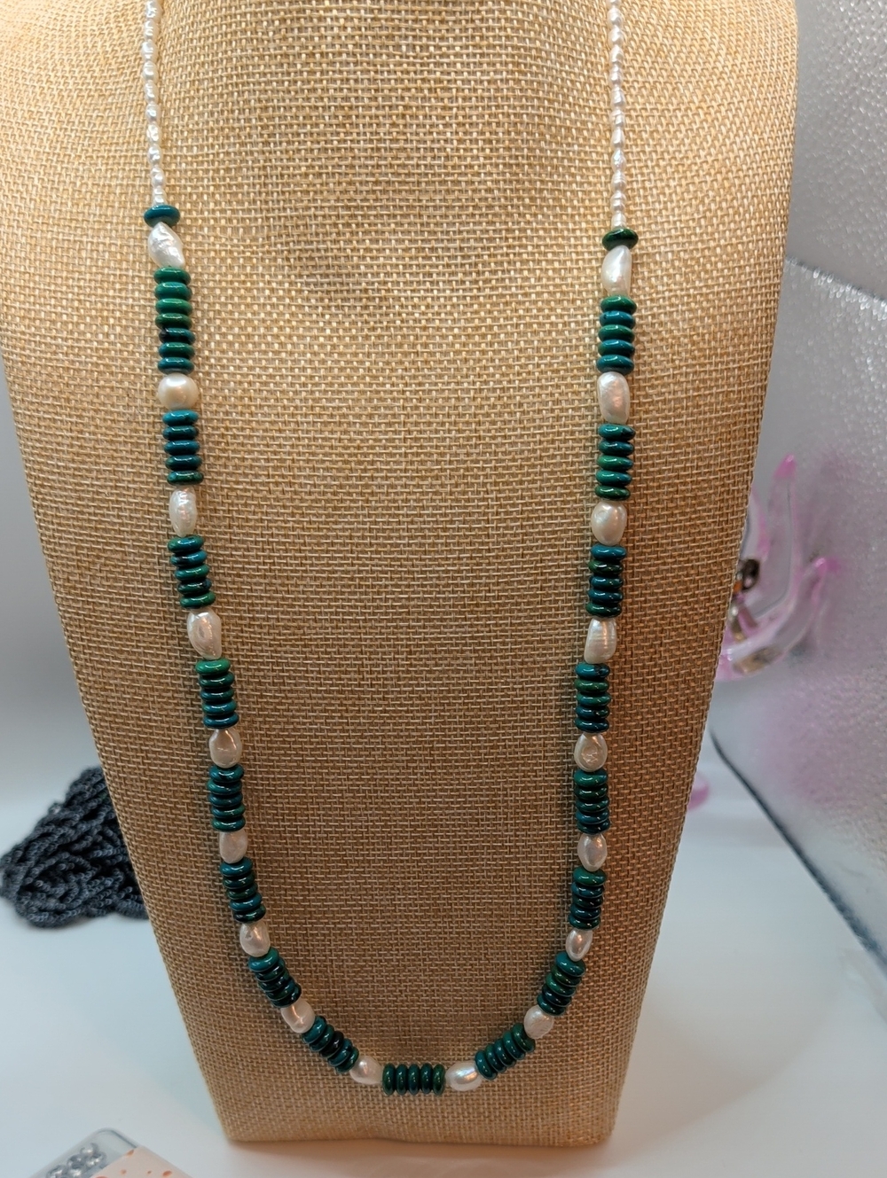Handcrafted Green Beaded Freshwater Pearl Necklace - Elegant Women’s Jewelry